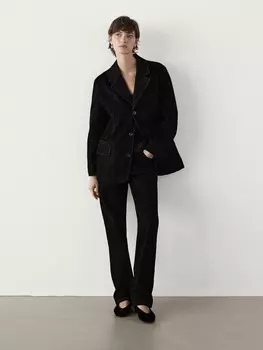 Джинсовый пиджак с флокированной отделкой Massimo Dutti, черный
