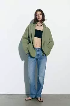 Джинсовый пиджак с открытым рукавом ZARA, хаки