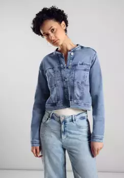 Джинсовый пиджак STREET ONE, короткий, с нагрудными карманами, цвет Light Blue Random Wash