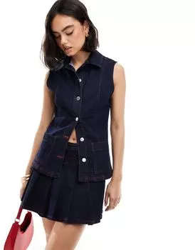 Джинсовый приталенный жилет цвета индиго ASOS DESIGN — часть комплекта