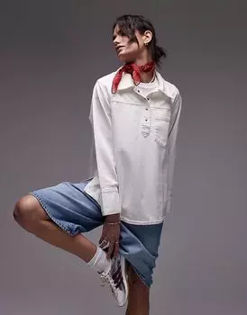 Джинсовый пуловер Topshop в стиле регби белого цвета