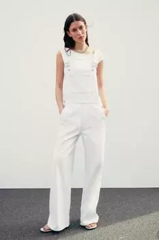 Джинсовый рабочий комбинезон ZARA, белый
