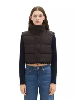Джинсовый стеганый жилет TOM TAILOR с воротником стойкой Tom Tailor Denim, черный
