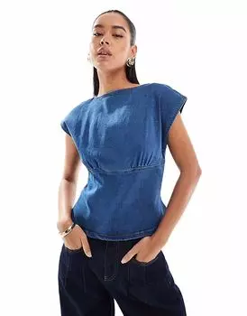 Джинсовый топ ASOS DESIGN с рукавами «летучая мышь» синего цвета