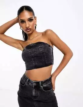 Джинсовый топ-бандо черного цвета ASOS