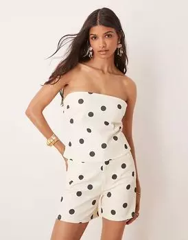 Джинсовый топ-бандо цвета экрю в горошек ASOS DESIGN
