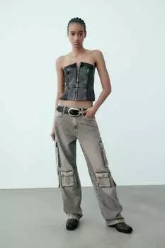 Джинсовый топ без бретелек trf ZARA, серый