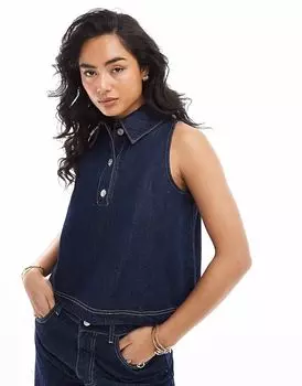 Джинсовый топ без рукавов с воротником на пуговицах ASOS DESIGN цвета индиго