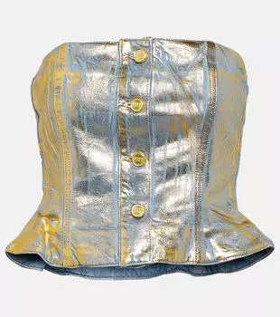 Джинсовый топ без рукавов с золотой фольгой Ganni, золото