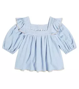 Джинсовый топ Halcyon со сборками Zimmermann Kids, синий