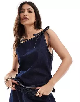 Джинсовый топ на бретельках цвета индиго с бантом ASOS DESIGN