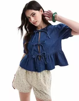 Джинсовый топ New Look с завязками спереди синего цвета