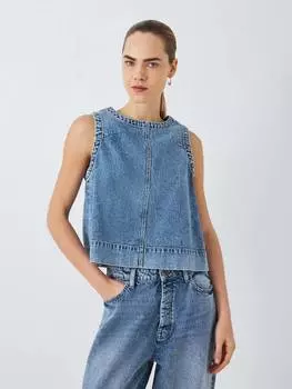 Джинсовый топ-ракушка на пуговицах сзади John Lewis , синий