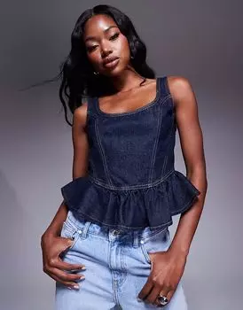 Джинсовый топ River Island с баской темно-синего цвета