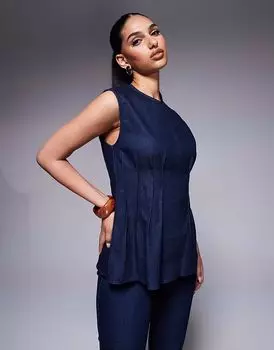 Джинсовый топ River Island темно-синего цвета с защипами