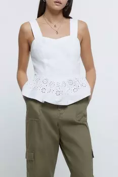 Джинсовый топ с баской River Island, белый