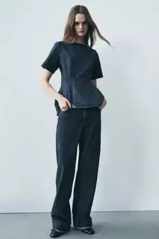 Джинсовый топ с баской ZARA, синий