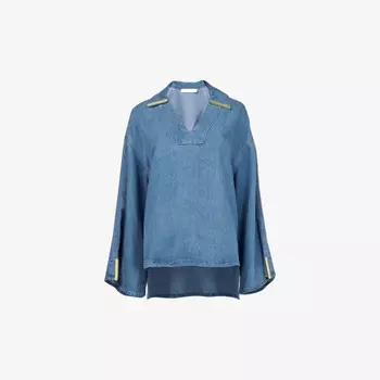 Джинсовый топ с длинными рукавами и V-образным вырезом Leem, синий