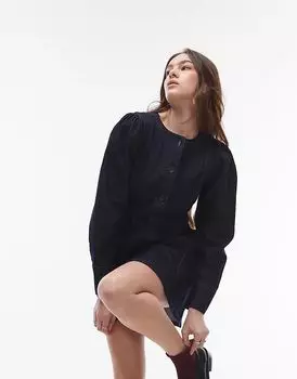 Джинсовый топ с длинными рукавами на пуговицах цвета индиго Topshop