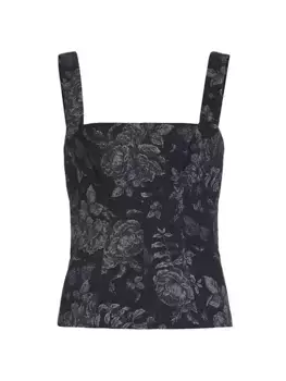 Джинсовый топ с квадратным вырезом и цветочным принтом Lela Rose, темно-синий