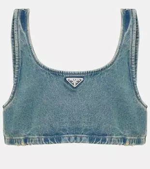 Джинсовый топ с логотипом Prada, Mid Blue