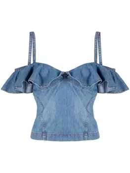 Джинсовый топ с оборками MOSCHINO JEANS, синий