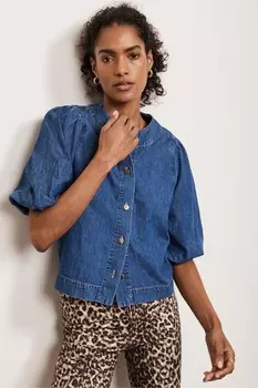 Джинсовый топ с рукавами фонариками Mint Velvet, синий