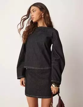 Джинсовый топ с рукавами-коконами черного цвета ASOS DESIGN