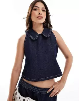 Джинсовый топ с рюшами на воротнике ASOS DESIGN индиго