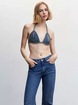 Джинсовый топ со стразами Mango Hannah, синий