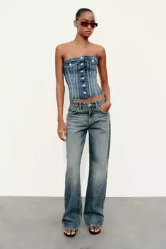 Джинсовый топ trf в корсетрном стиле ZARA, синий