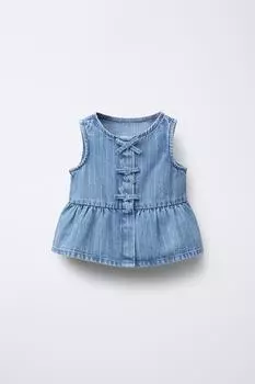 Джинсовый топ в полоску ZARA, средне-синий