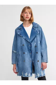 Джинсовый тренч на металлических пуговицах - Синий Dilvin