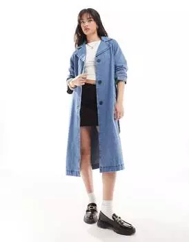 Джинсовый тренч с поясом Vero Moda синего цвета с поясом