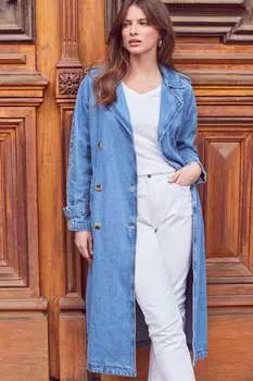 Джинсовый тренч удлиненного кроя Sosandar, синий