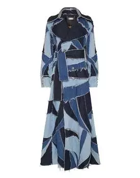 Джинсовый тренч в стиле пэчворк PHILIPP PLEIN, цвет middle blue