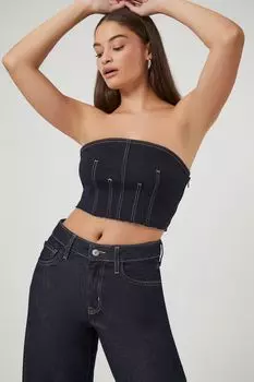 Джинсовый укороченный топ без рукавов с необработанным кроем Forever 21, деним