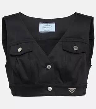 Джинсовый укороченный топ с декором Prada, черный