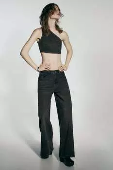 Джинсовый укороченный топ trf со стразами ZARA, черный