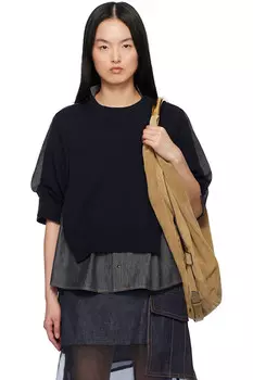 Джинсовый вязаный свитер микс Sacai, индиго