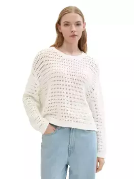 Джинсовый вязаный свитер TOM TAILOR с дырочной структурой Tom Tailor Denim, кремовый