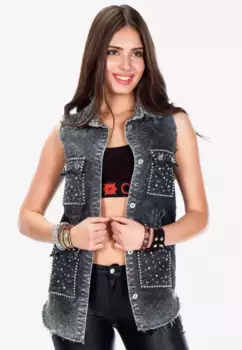 Джинсовый жилет Cipo & Baxx в повседневном потертом стиле, антрацит