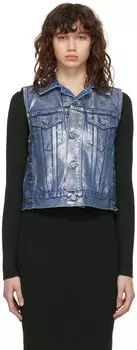 Джинсовый жилет цвета индиго и серебра GANNI