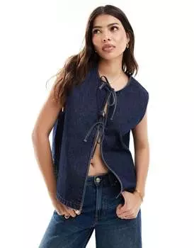 Джинсовый жилет цвета индиго с завязками ASOS DESIGN