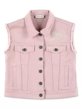 Джинсовый жилет Golden Goose Kids с вышитым логотипом, розовый