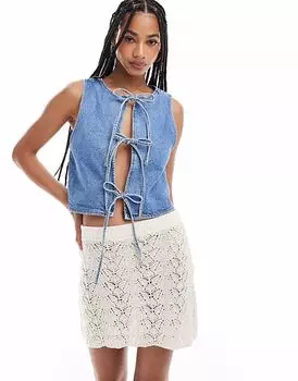 Джинсовый жилет Miss Selfridge с завязками спереди, цвет средневыстиранный