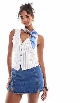 Джинсовый жилет Pull&Bear в белую полоску