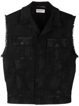 Джинсовый жилет с абстрактным принтом Saint Laurent, черный