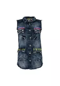 Джинсовый жилет с экстравагантными аппликациями CIPO & BAXX, цвет Blue Black