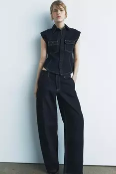 Джинсовый жилет с отстрочкой zw collection ZARA, синий